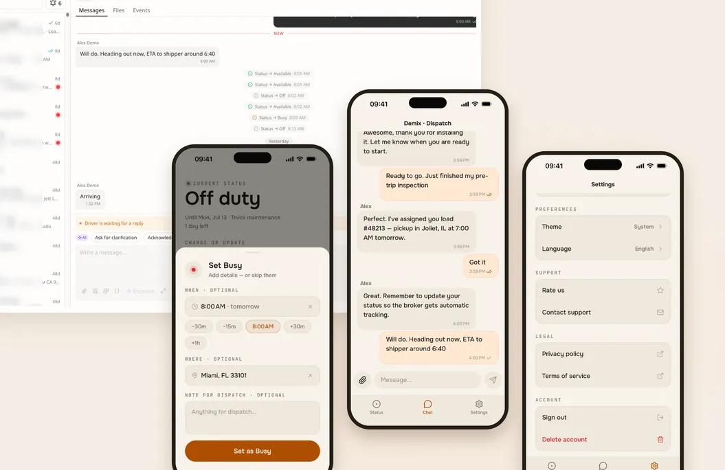 Real-time driver communication platform with dispatcher dashboard and driver app